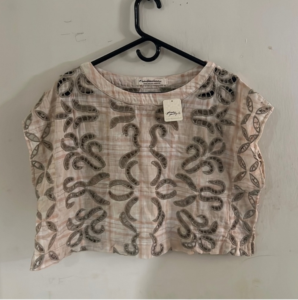 Free People We The Free Embroidered Cut out Cream Top NWOT